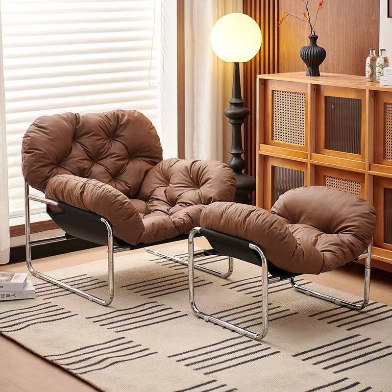 Ghế Sofa Đơn Phong Cách Bắc Âu Da Chống Xước Cao Cấp Lõi Bông Mềm Mại Thiết Kế Cong Êm Ái