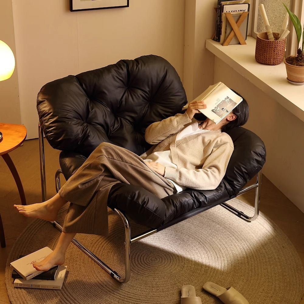 Ghế Sofa Đơn Phong Cách Bắc Âu Da Chống Xước Cao Cấp Lõi Bông Mềm Mại Thiết Kế Cong Êm Ái