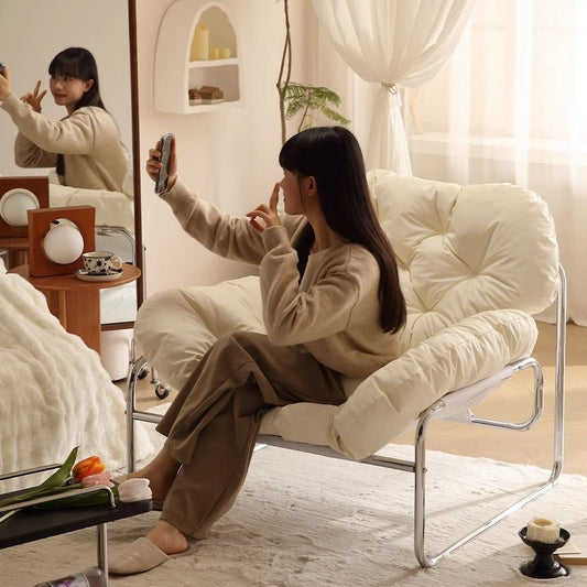 Ghế Sofa Đơn Phong Cách Bắc Âu Da Chống Xước Cao Cấp Lõi Bông Mềm Mại Thiết Kế Cong Êm Ái