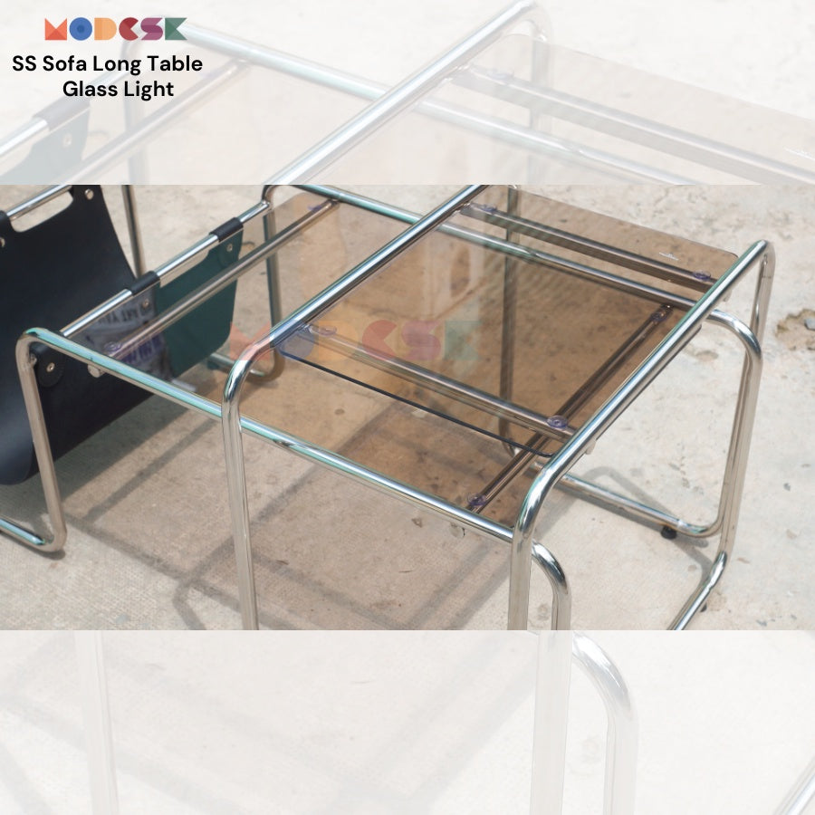 Bàn Sofa - Bàn trà MODESK SS Sofa Long Table Glass Light (bộ 2 cái) Inox304 - Kính cường lực[phòng khách - quán cafe]