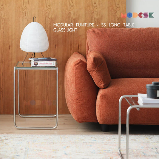 Bàn Sofa - Bàn trà MODESK SS Sofa Long Table Glass Light (bộ 2 cái) Inox304 - Kính cường lực[phòng khách - quán cafe]