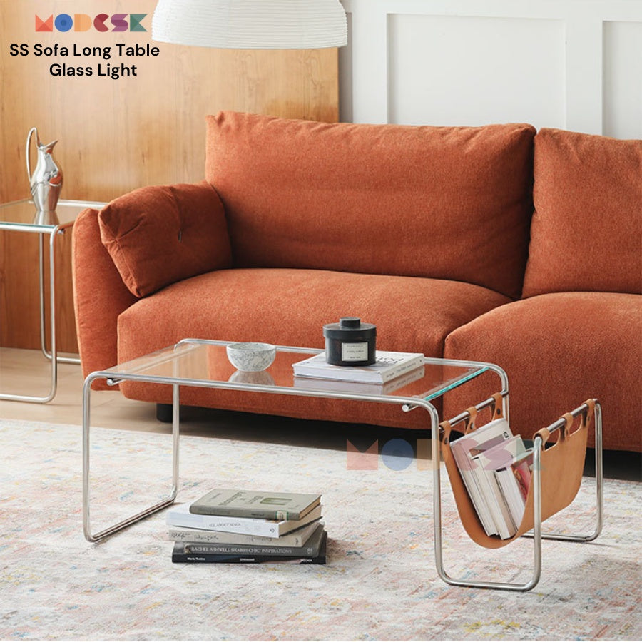 Bàn Sofa - Bàn trà MODESK SS Sofa Long Table Glass Light (bộ 2 cái) Inox304 - Kính cường lực[phòng khách - quán cafe]