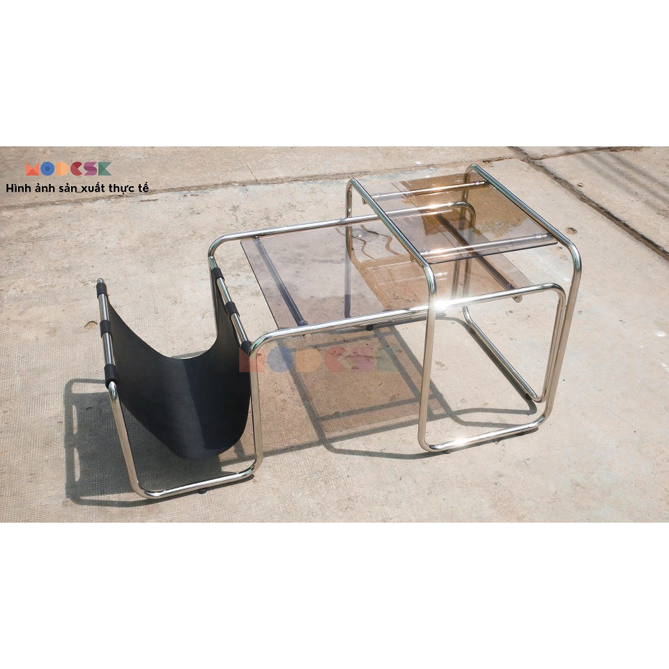 Bàn Sofa - Bàn trà MODESK SS Sofa Long Table Glass Light (bộ 2 cái) Inox304 - Kính cường lực[phòng khách - quán cafe]