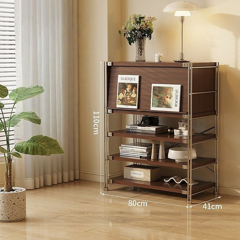Tủ Lưu Trữ Đa Năng+Kệ Để Đồ Thông Minh Phong Cách Nhật-Tủ Trưng Bày Tạp Chí, Kệ Sách Đứng Cửa Lật Màu Cà Phê Sang Trọng