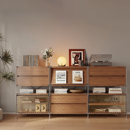 Tủ Lưu Trữ Đa Năng+Kệ Để Đồ Thông Minh Phong Cách Nhật-Tủ Trưng Bày Tạp Chí, Kệ Sách Đứng Cửa Lật Màu Cà Phê Sang Trọng