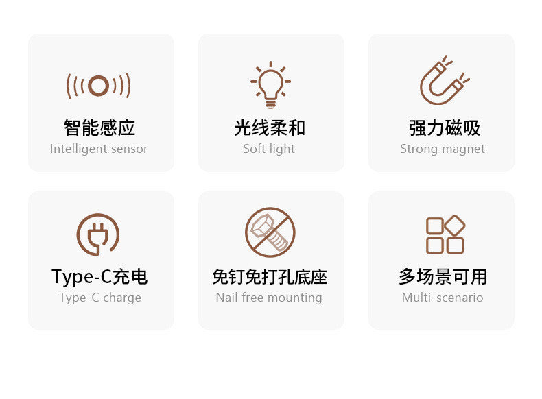 Đèn cảm biến gậy gỗ Ánh sáng lối vào khi mọi người đến Cảm biến cơ thể con người thông minh Đèn ngủ Sạc lối vào Đèn tường đầu giường