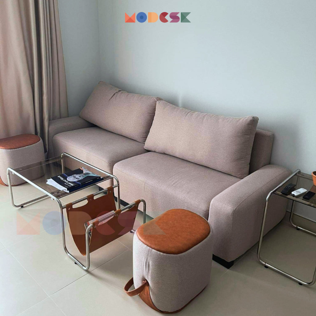 Bàn Sofa - Bàn trà MODESK SS Sofa Long Table Glass Light (bộ 2 cái) Inox304 - Kính cường lực[phòng khách - quán cafe]