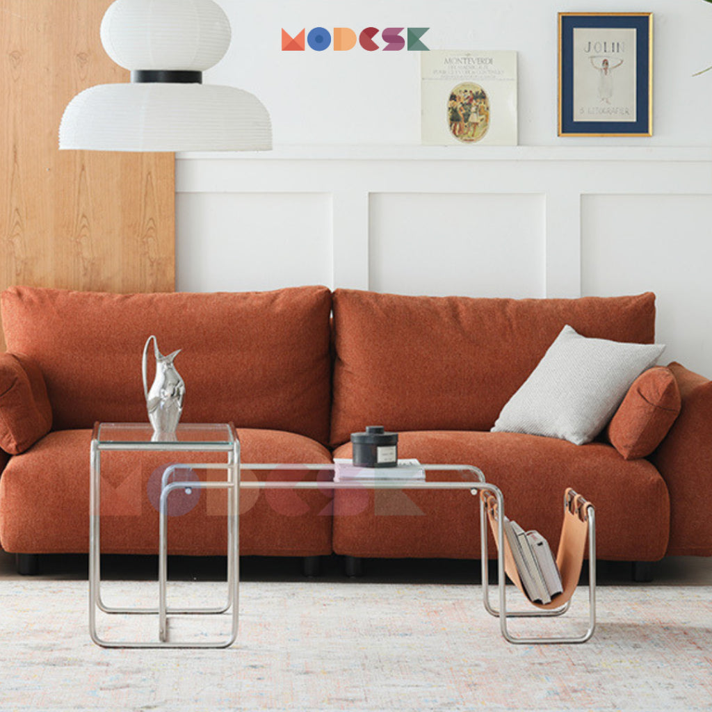 Bàn Sofa - Bàn trà MODESK SS Sofa Long Table Glass Light (bộ 2 cái) Inox304 - Kính cường lực[phòng khách - quán cafe]